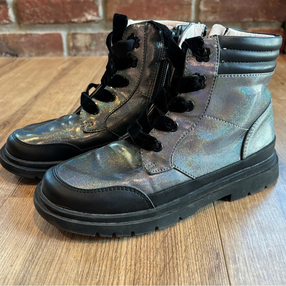 Mayoral Silver Sparkly Zip-Up Combat Boots Girl Size EU 33/US 2
